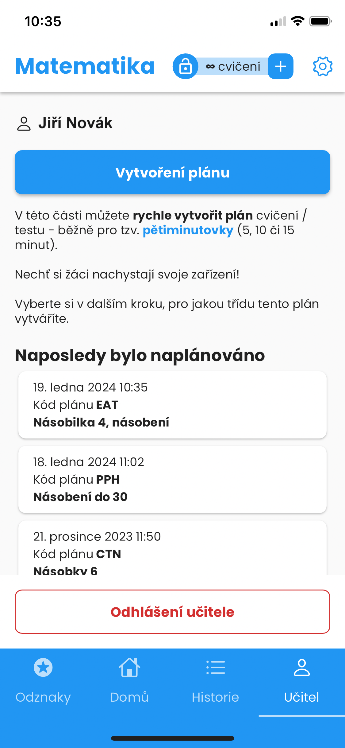 Návod: Sekce učitele v mobilním telefonu