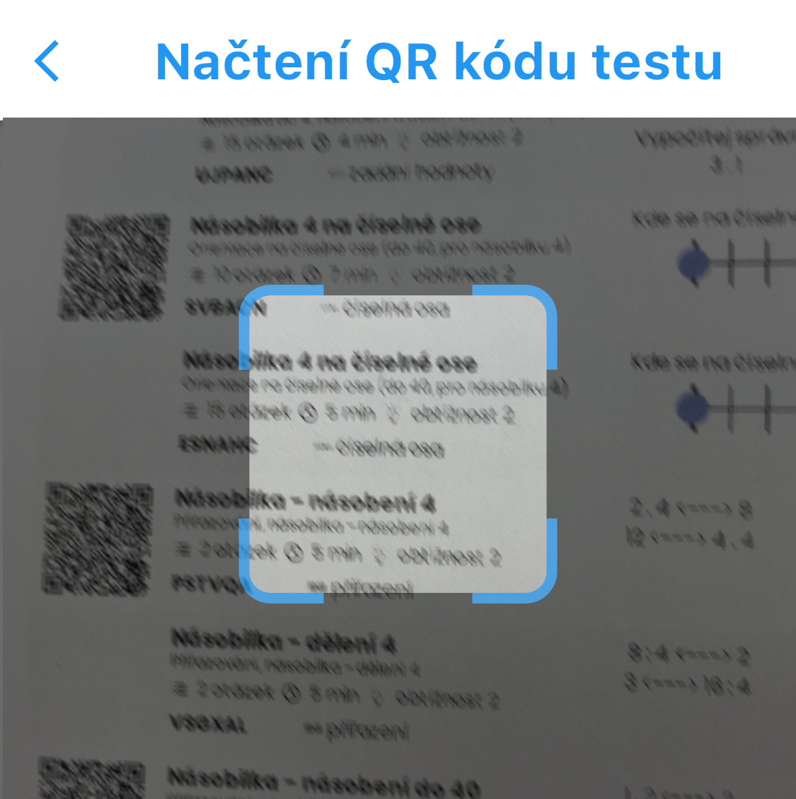 Návod: volba testu přes QR